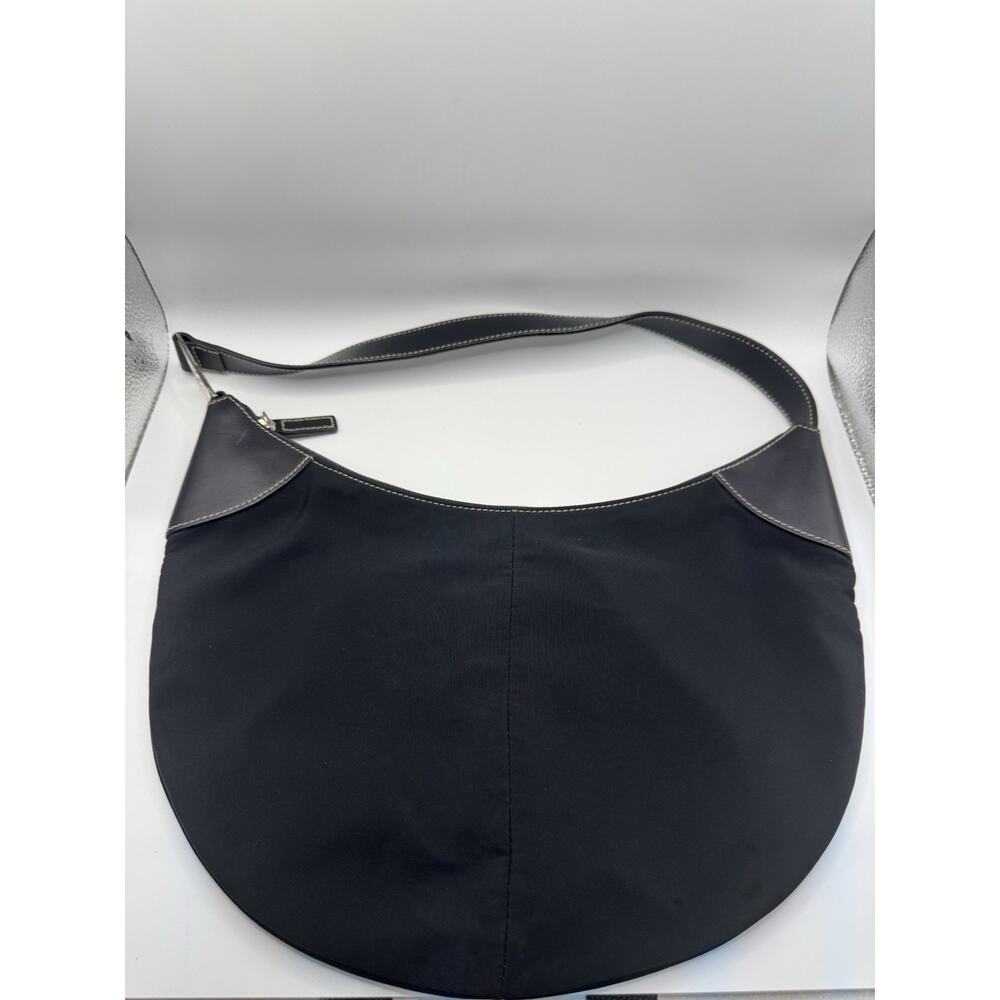 Vintage Ralph Lauren Black Nylon Hobo Handbag Silver Logo Hardware Small Medium